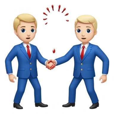 handshake, hands in blue suits, dropping blood on one of the hands  sticker