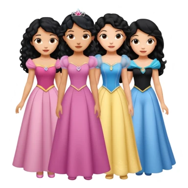 Haz algo relaciono con Disney donde haya quatre chicas con el tono de piel carne, una con el pelo rizado largo, una con el pelo muy corto negro, una con el cabello ondulado mediano y la otra con el pelo negro largo sticker