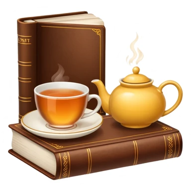 A cup of tea next to a book sticker