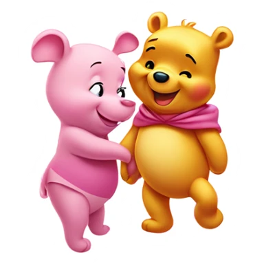 Winnie the Pooh and Piglet with sparkles in a pink heart sticker