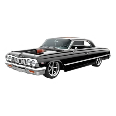 Satan’s streamlined Hot rod custom 1964 impala low rider four door carbon hood  side-mounted under-door chrome exhaust pipes driving straight to hell  sticker