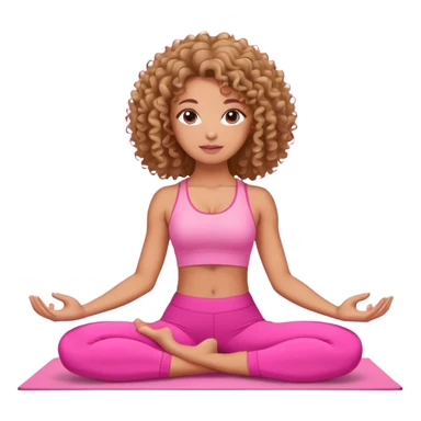 Uma mulher de cabelo cacheado, usando roupa de yoga rosa, em uma posição de yoga bonitinha  sticker