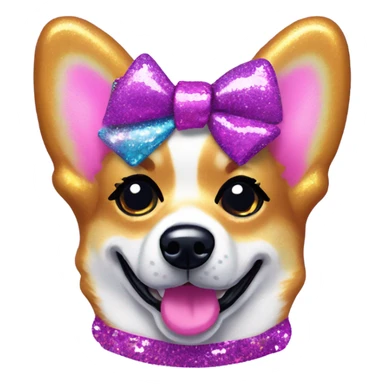Lisa frank glitter corgi with bows on head sticker