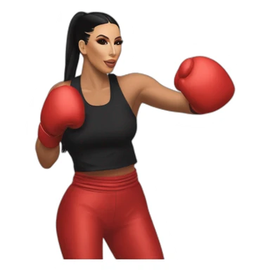 kim kardashian habillée en rouge qui fait de la boxe avec Travis Scott sticker
