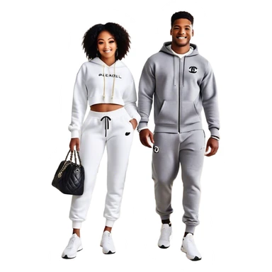 Man living his dream standing in the master bedroom of a mansion. He’s boo’d up with a pretty Brownskin big booty woman wearing a Chanel outfit with her holding a Chanel bag. The man has on a Nike Tech Fleece sweatsuit. The man isn’t holding a bag sticker