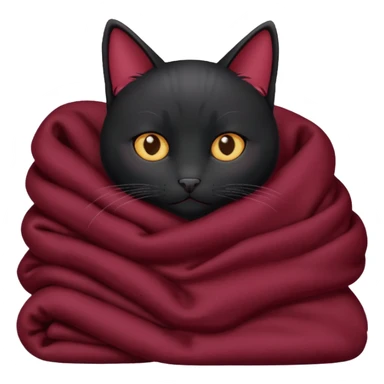 Black cat cuddling with marroon blanket sticker