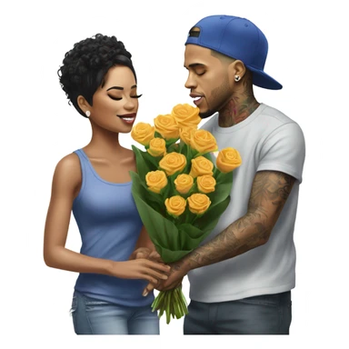 Hyper Realistic Chris Brown giving flowers to Karruche Tran sticker