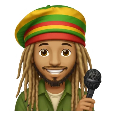Emoji sticker of reggae artist Anthony B 🧔🏾‍♂️ with dreadlocks, Rasta hat 🟥🟨🟩, smiling and holding a mic 🎤. Text says 'Big Up Anthony B!' in bold reggae font 💥🔥✊🏾 sticker