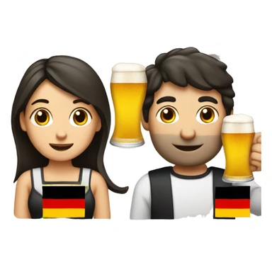 Dark hair man and woman with beer and German flag sticker