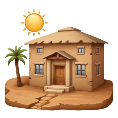 traditional mud building house, simple boxy shape, textured adobe or mud walls, small windows, authentic architectural details, front view sticker