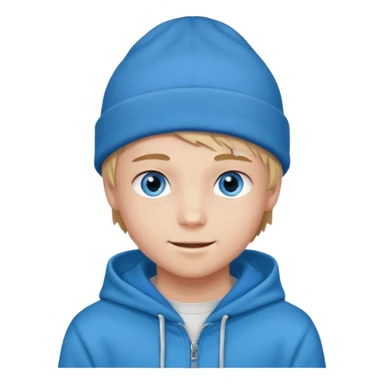 handsome and young teen pinterest boy good at fashion. popular among 'that brat girl', wearing hoodieand beanie with blue eye  and little smile sticker