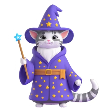 wizard cat with a starry robe and hat sticker