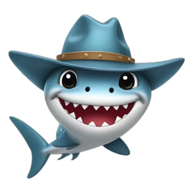cute cartoon shark with a cowboy hat sticker