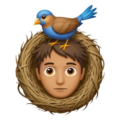 Man who has a birds nest on top of his head for hair sticker