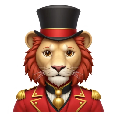 circus lion tamer portrait, head and shoulders only, red ringmaster jacket collar, confident strong look, whip handle visible, 3D cartoon, mobile game icon style, clean background, no text, no watermark
 sticker