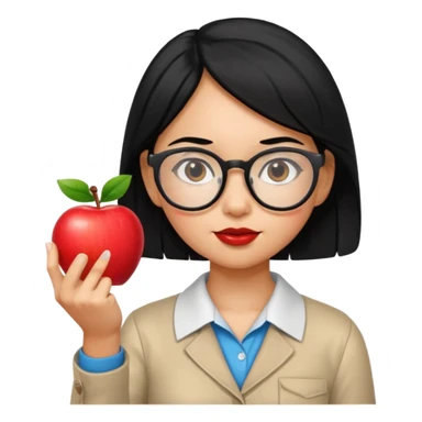 Guatemalan Girl with Black hair and Nerdy Glasses sticking up pointer finger, holding an apple. tan skin sticker