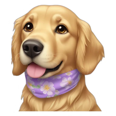 Golden retriever wearing lilac floral bandana around neck sticker