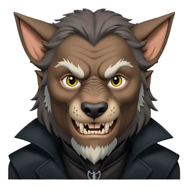 Fenrir Greyback in harry potter, black open chest coat, wolf face, pointed ear, bared teeth sticker