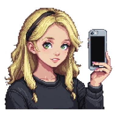 blonde girl taking a selfie sticker