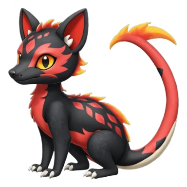 Rare realistic cute gothic Salandit-Litten-Quilava-Genet-species-Fakemon-hybrid-creature, with fiery markings, full body sticker