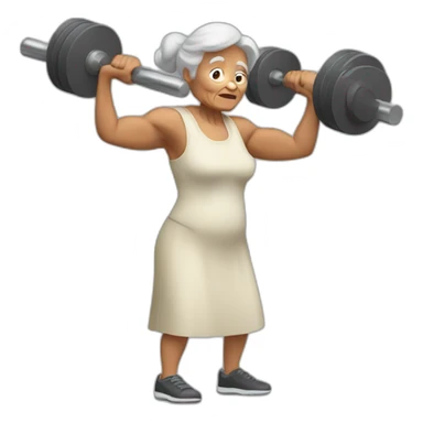 old woman lifting heavy weights with one arm sticker