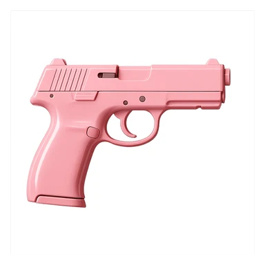 Remove the heart shape and motifs from the photorealistic pink pistol, making it a standard realistic pistol with a glossy finish on a white background. Maintain photorealistic style with a glossy finish and clean white background. sticker