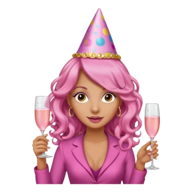 One lady with long pink curled hair and tan skin holding a glass of  pink champagne in each hand sticker