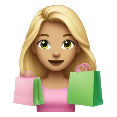 cute dark blonde with green eyes wearing pink surrounded by pink shopping bags sticker