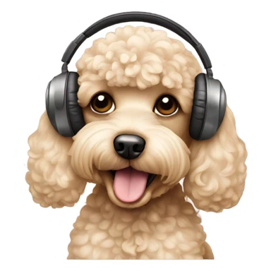 Blonde toy poodle with headphones on sticker