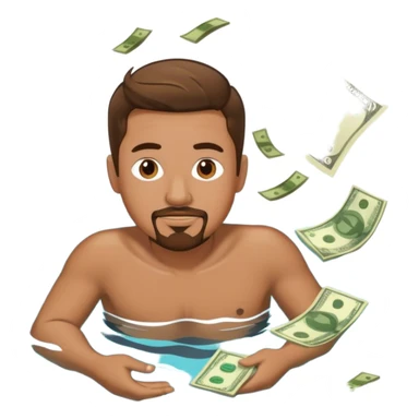 Man with short brown hair and goatee swimming in money  sticker