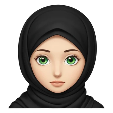 a girl wearing a black hijab and has green and blue eyes with another model of a hijab like a hijab but it's showing the neck Its neckfree sticker