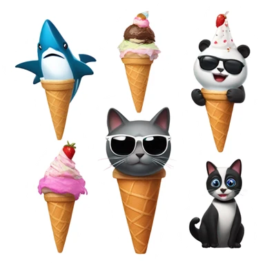 Shark with a top hat panda, eating ice cream cat with sunglasses ￼ sticker