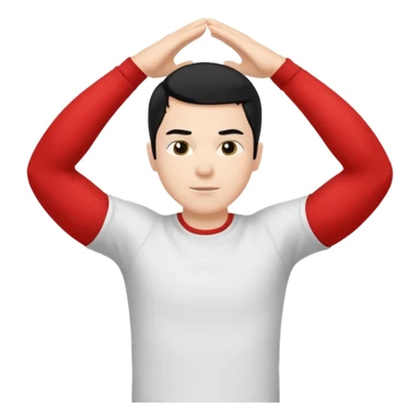 Hombre blanco pelinegro haciendo ejercicio de estiramiento de brazos sticker