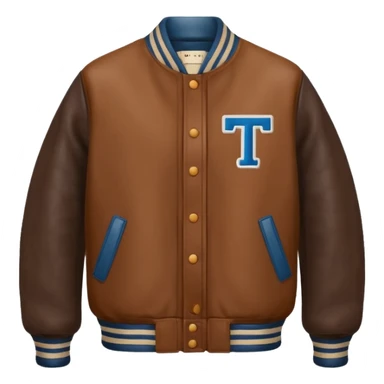 brown varsity jacket with 
left side : T 



 sticker