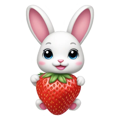 a bunny with a coquette bow on the side of her head with a strawberry in her hand with a purse sticker