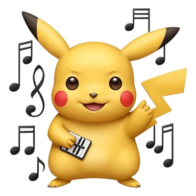 Pikachu in the Rednote app emoji style, blending classic Pikachu features, bold emoji-like look, musical accents sticker