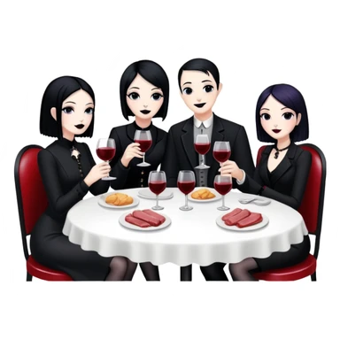 goth artists enjoying wine Party at a french Parisian SPAM meat cafe LANDSCAPE  sticker