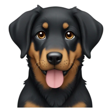 Beauceron puppy with white chest and chin, brown paws and cheeks, black muzzle sticker
