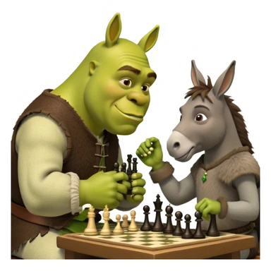 Шрек играет в шахматы с ослом sticker