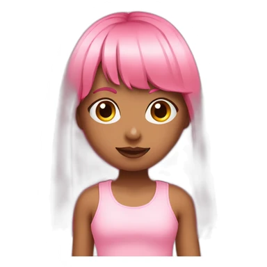 cute girl with long, straight rose hair with fringe  and wearing pink tank top sticker