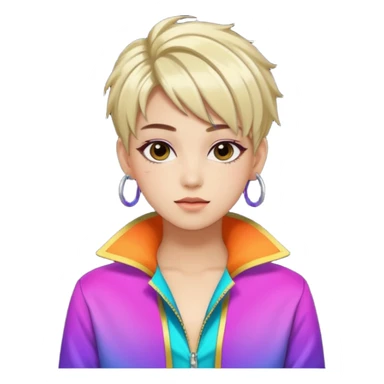 A stylish young idol in colorful stage outfit, trendy hairstyle with dyed highlights sticker