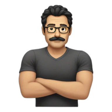 man middleage moustache blackhair strong glasses sticker