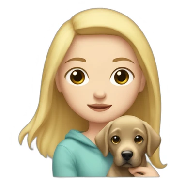 A blonde girl with smooth hair and a ray in the middle of his hair, she has light skin a few freckles, and she wear a hoodies and she Carries in his arms a baby black labrador dog  sticker