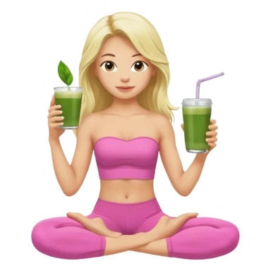 long haired blonde pilates instructor in pink drinking matcha in cute set with no straps sticker