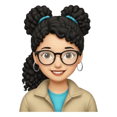 hija con gafas y cabello rizos de color negro con una cola de caballo alta sticker