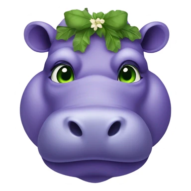 Purple hippopotamus with green eyes and a laurel wreath on its head sticker