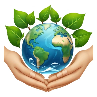 An icon featuring a green leaf, Earth held in hands, and a recycling symbol, symbolizing ecology. The design includes trees, clean water, and animals, representing environmental protection, sustainability, and ecosystems. Transparent background highlights the science of nature and conservation. sticker