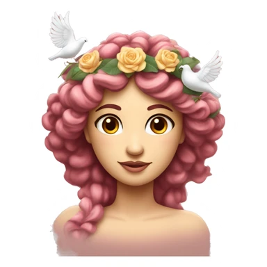 Aphrodite with a flower crown and a dove and hearts. Goddess of love from Greek mythology  sticker