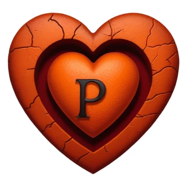 Can you make a dark orange heart with a dark red letter in the middle in a gothic style, the letter is P sticker