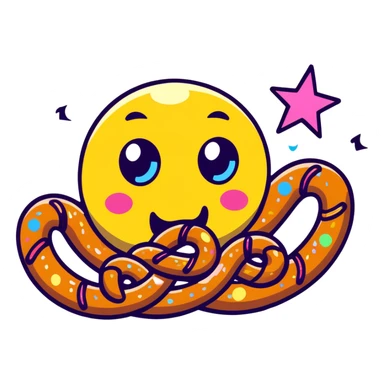 totally unhinged face with laser beams shooting from hypnotic swirling eyes, impossibly long spotted tongue twisted into a pretzel shape swinging violently, face half-melted, head exploding with confetti, glitter and stars flying everywhere sticker
